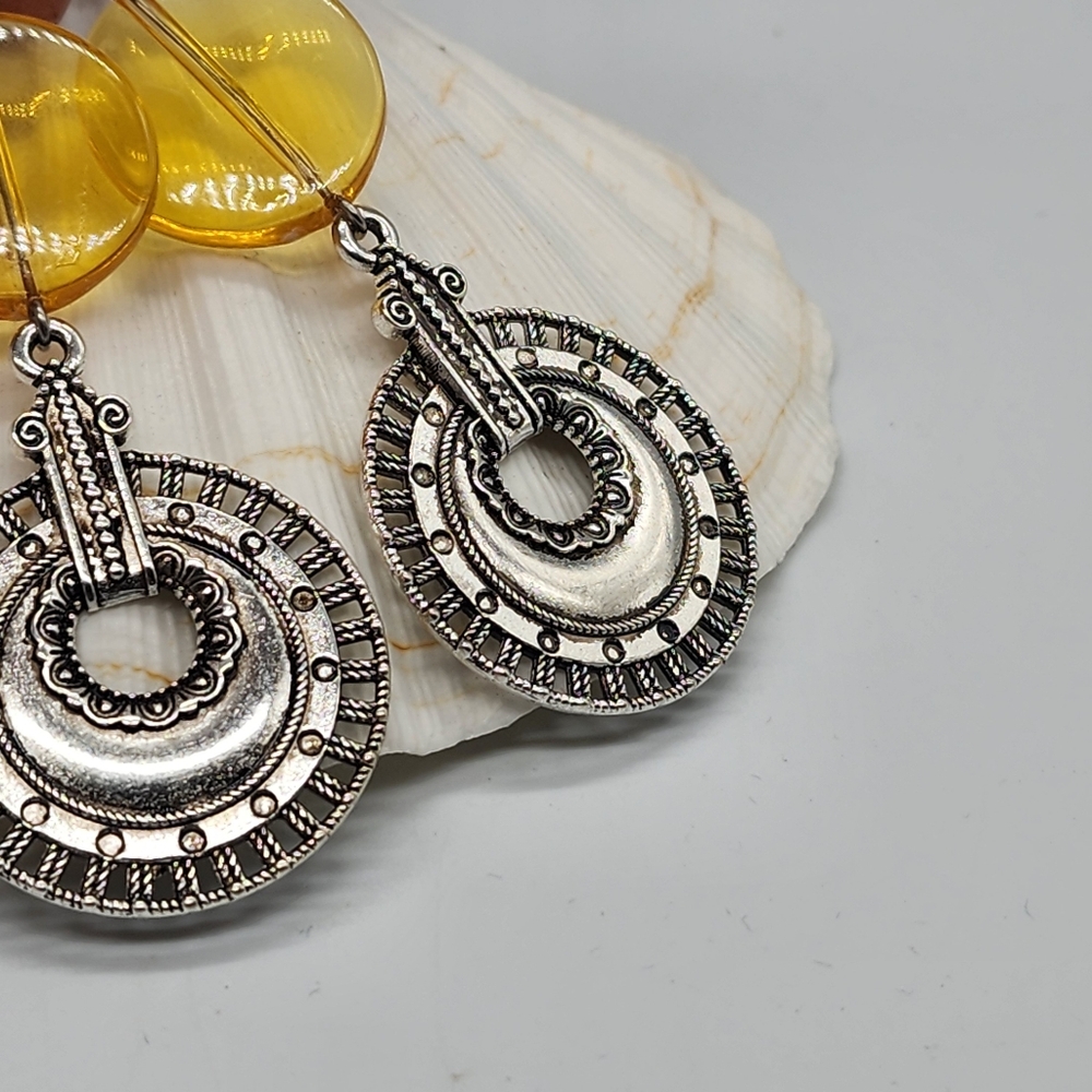 Free People Jewelry Beewax Amber Silver "Inka" Discs Dangling Earrings - Picture 6 of 13